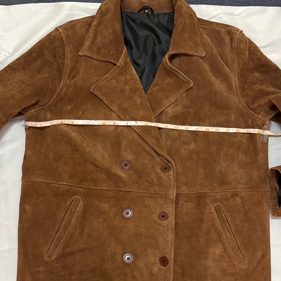 Brown Suede Double-Breasted Men’s  Coat Size M - Picture 8 of 14